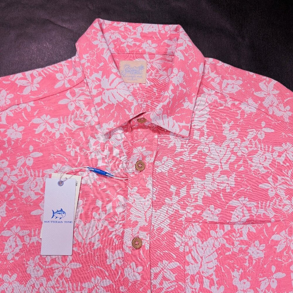 $108 Southern Tide Short Sleeve Geranium Pink Sport Shirt Size M 2XL Floral